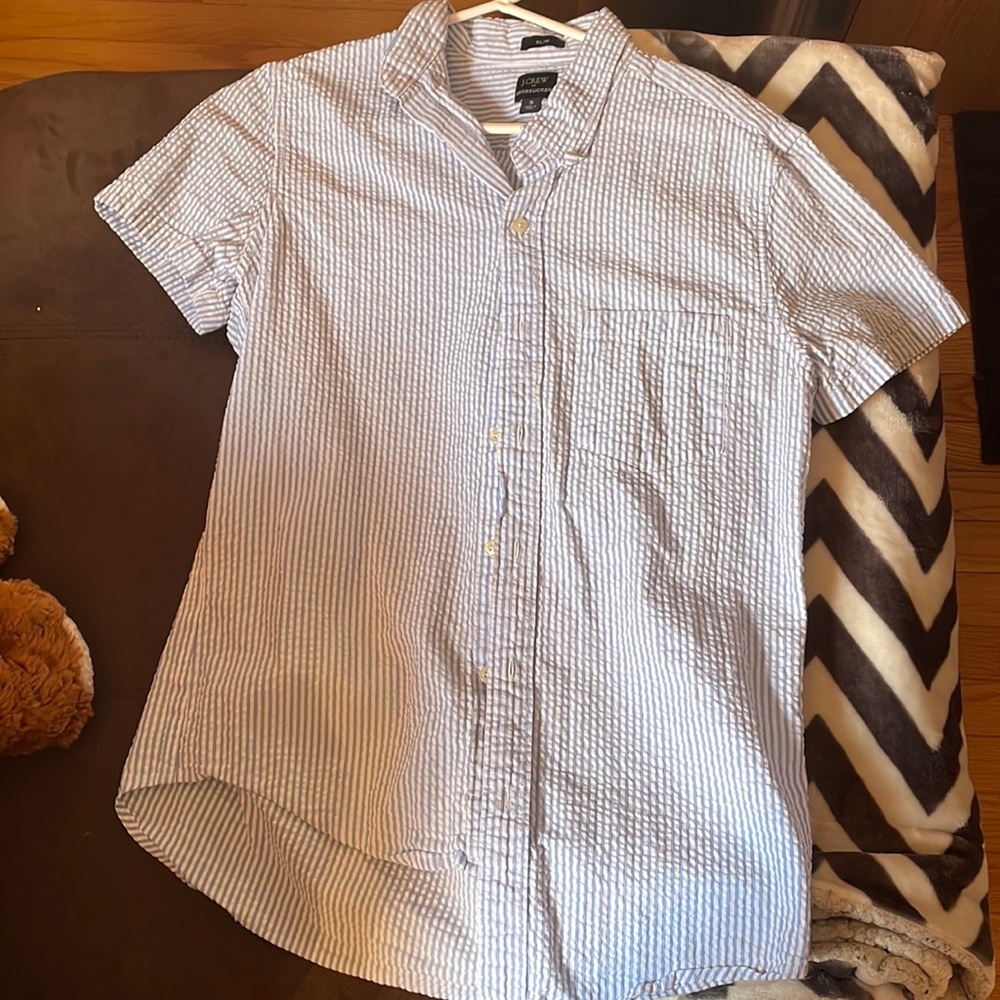 J crew summer seersucker button down shirt